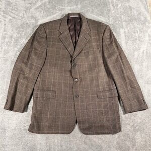 Hickey Freeman Madison Blazer 46R Brown Plaid Worsted Wool Sport Coat USA Made 2